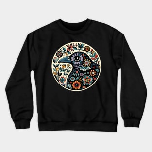 Whimsical folk art, loves crows, loves birds, crows, raven, a guardian of nature, sits among flowers, evoking a sense of protection. Crewneck Sweatshirt